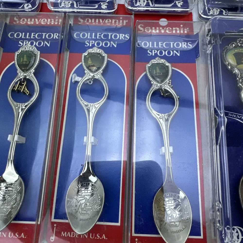 Lot of 37 Souvenir Spoons & Thimbles Michigan Silver Plated Collectors MicroView